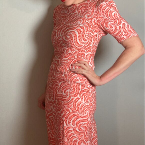 Dries Van Noten SS16 Mermaid Cut Dress Amazing Coral & White Print~ Size 38 - Picture 3 of 16